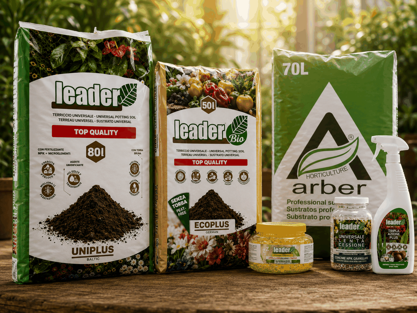 Composizione still life di prodotti Arber Horticulture