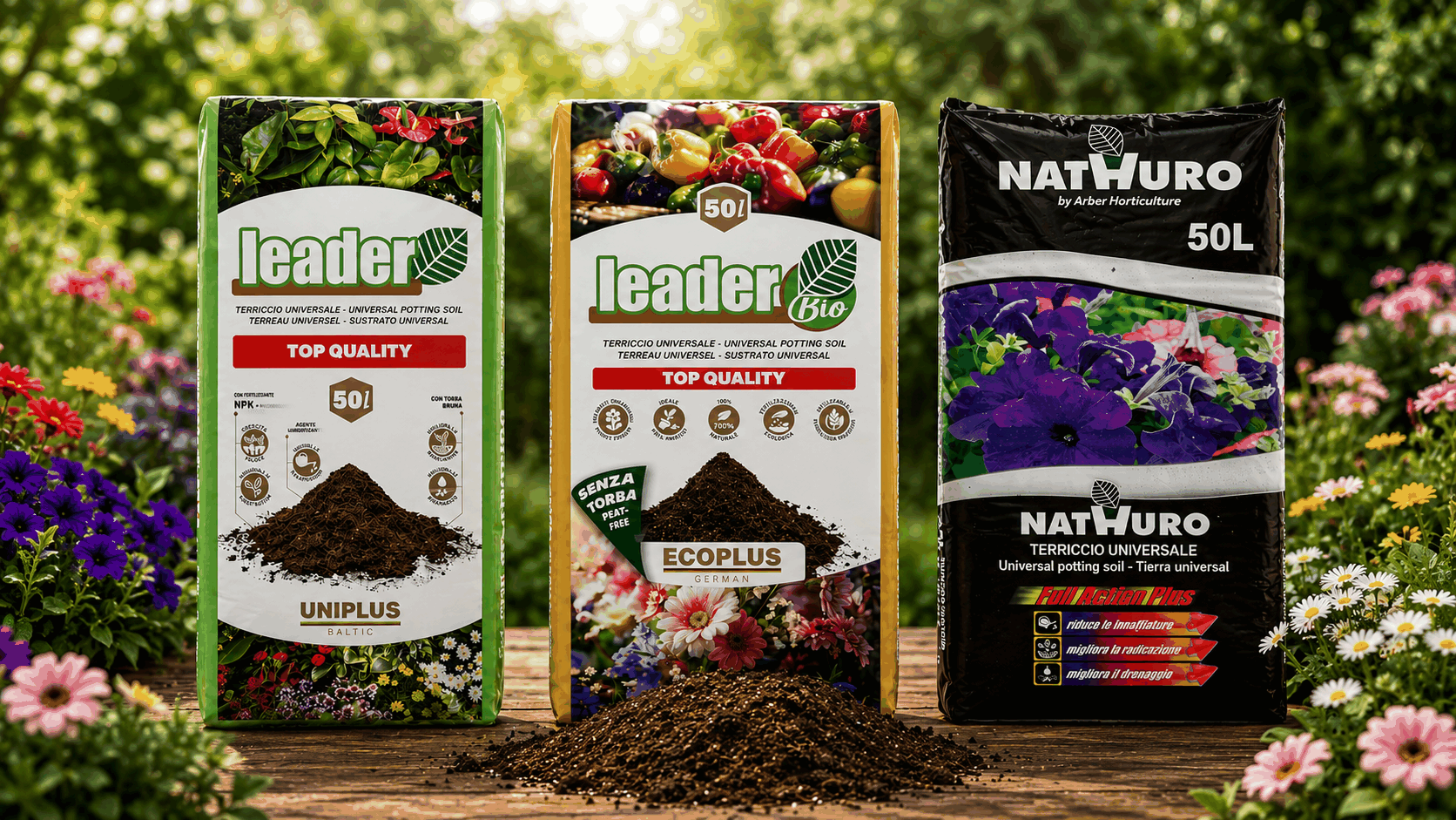 Composizione tre brand hobby Arber: Leader, Leader Bio, Nathuro